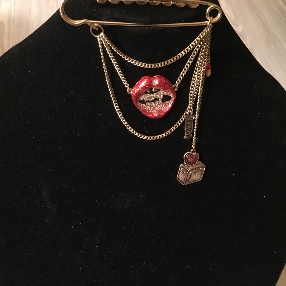 Sassy Jones Red Lips Brooch with Crystals